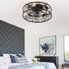 18-inch Black Vintage Caged Ceiling Fan Light â€“ Quiet Operation, Remote Control, Industrial Style for Living Room, Bedroom