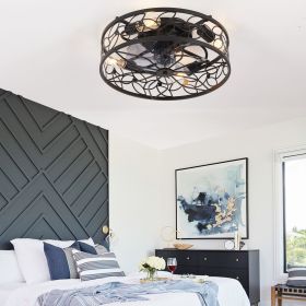 18-inch Black Vintage Caged Ceiling Fan Light â€“ Quiet Operation, Remote Control, Industrial Style for Living Room, Bedroom