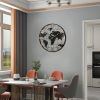 36 Inch Large Black Metal Wall Clock, Modern Silent World Map Wall Clock with Vintage Gold Arabic Numeral, Decorative for Living Room, Entryway