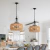 Boho Hemp Rope Pendant Light, Hand-Woven Jute Hanging Lamp with Adjustable Chain, Natural Rope Shade Ceiling Light Fixture for Kitchen Island