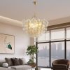 27.5-Inch Gold Pendant Light Chandelier with Threaded Clear Glass Globe Shade â€“ Adjustable Height, Ideal for Living Room, Dining Room