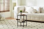 Small round side table,2 tiers farmhouse end table,set of 2accent tables for small spaces,night stands for bedrooms living room