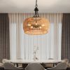 Boho Hemp Rope Pendant Light, Hand-Woven Jute Hanging Lamp with Adjustable Chain, Natural Rope Shade Ceiling Light Fixture for Kitchen Island