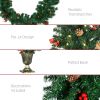 Prelit Holiday Christmas 4-Piece Set, Garland Wreath and Set of 2 Entrance Trees with Warm White LED Lights, Red Berries, Pine Cones, Green