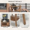 Outsunny Rattan Side Table, Outdoor End Table with Storage Shelf, Aluminum Frame Square, Coffee Table with Tempered Glass Top, Sand