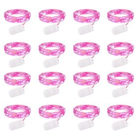 16 Pack Led Fairy Lights Battery Operated String Lights Waterproof Silver Wire 7 Feet 20 Led Firefly Starry Moon Lights For DIY Wedding Party Bedroom (Color: Pink)