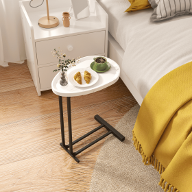 C-Shaped Side Table, C Table End Table for Sofa and Bedside, Couch Side Tables, Wood C-Shaped End Table with Metal Frame Slide for Bedroom Living Room (Color: White, Material: MDF+Metal)