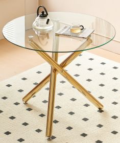 42.1" Table Mid-century Dining Table for 4-6 people With Round Mdf Table Top, Pedestal Dining Table, End Table Leisure Coffee Table,cross leg (Color: Golden, Legs: 3)