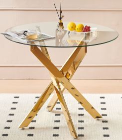 42.1" Table Mid-century Dining Table for 4-6 people With Round Mdf Table Top, Pedestal Dining Table, End Table Leisure Coffee Table,cross leg (Color: Golden, Legs: 4)