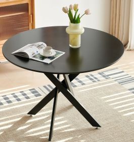 42.1" Table Mid-century Dining Table for 4-6 people With Round Mdf Table Top, Pedestal Dining Table, End Table Leisure Coffee Table,cross leg (Color: Matte Black, Legs: 4)