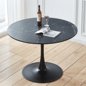 42.1" Table Mid-century Dining Table for 4-6 people With Round Mdf Table Top, Pedestal Dining Table, End Table Leisure Coffee Table (Color: Marble Black, Shape: Round)