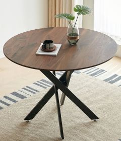 42.1" Table Mid-century Dining Table for 4-6 people With Round Mdf Table Top, Pedestal Dining Table, End Table Leisure Coffee Table,cross leg (Color: Matte Black+Natural, Legs: 4)