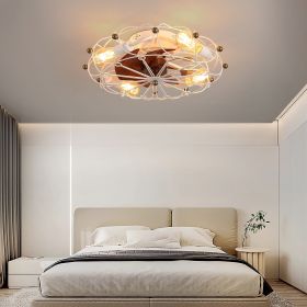Low Profile Caged Ceiling Fan with Lights Remote Control, Embedded modern industrial ceiling fan (Color: as Pic)